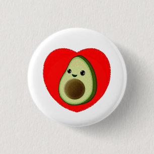 Niedlicher Cartoon Avocado im Roten Herzen Button