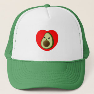 Niedlicher Cartoon Avocado im Roten Herzen Truckerkappe