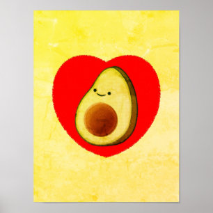 Niedlicher Cartoon Avocado in Rotem Herzen Malerei Poster