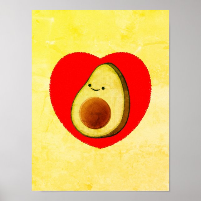 Niedlicher Cartoon Avocado in Rotem Herzen Malerei Poster (Vorne)