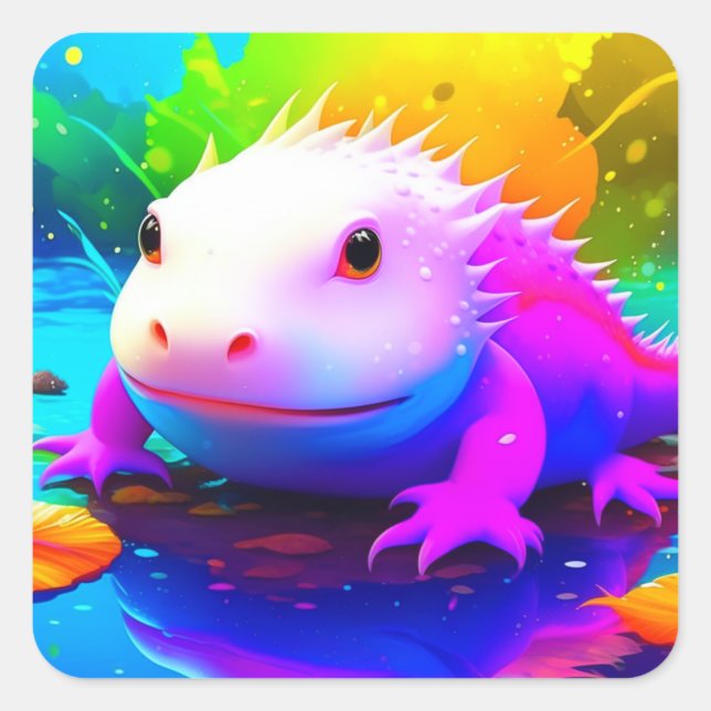 Niedlicher Cartoon Axolotl Quadratischer Aufkleber (Vorderseite)