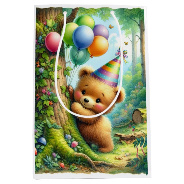Niedlicher Cartoon Baby Bear Cub Geburtstag Mittlere Geschenktüte (Vorderseite)