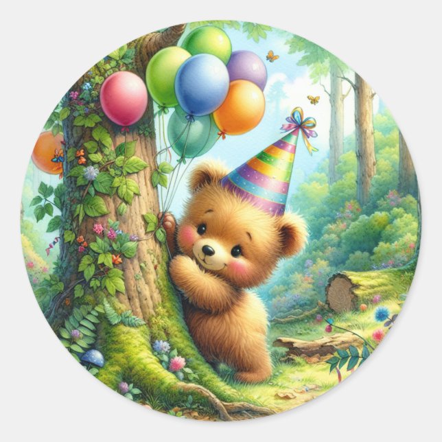 Niedlicher Cartoon Baby Bear Cube Geburtstag Runder Aufkleber (Vorderseite)