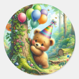Niedlicher Cartoon Baby Bear Cube Geburtstag Runder Aufkleber