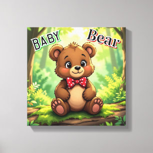 Niedlicher Cartoon Baby Bear in Woods Leinwanddruck