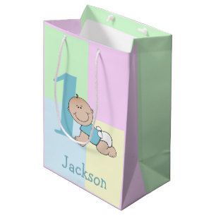 Niedlicher Cartoon Baby Boy 1. Geburtstag Mittlere Geschenktüte