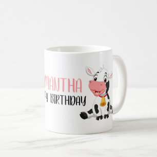 Niedlicher Cartoon Baby Cow Happy Birthday Kaffeetasse
