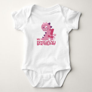 Niedlicher Cartoon Baby Girl Dinosaurier 1. Geburt Strampler