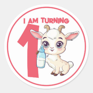 Niedlicher Cartoon Baby Goat Geburtstag Runder Aufkleber