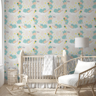 Niedlicher Cartoon Baby Hippo Kinderzimmer Tapete