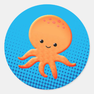 Niedlicher Cartoon Baby Octopus Runder Aufkleber
