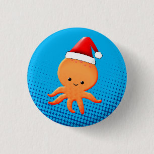 Niedlicher Cartoon Baby Octopus Santas Hat Button