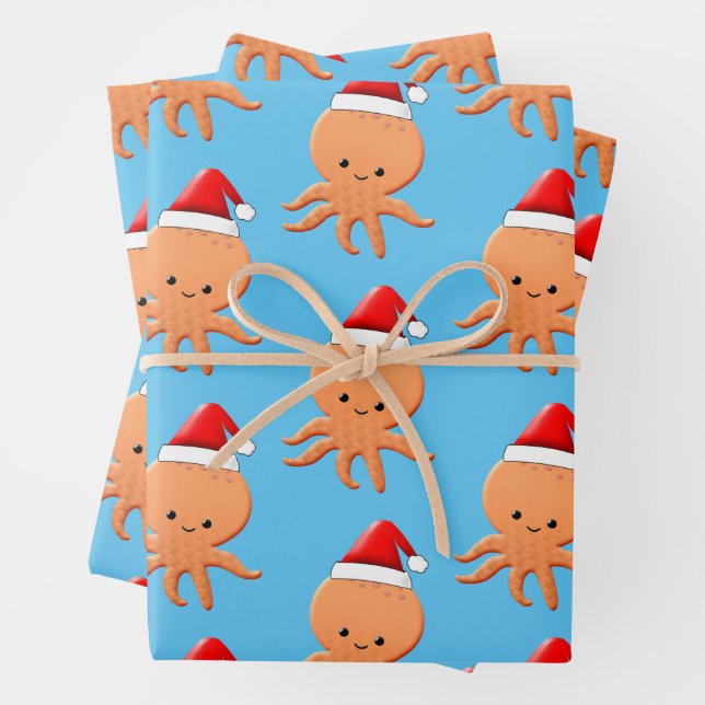 Niedlicher Cartoon Baby Octopus Santas Hat Geschenkpapier Set (Beispiel)