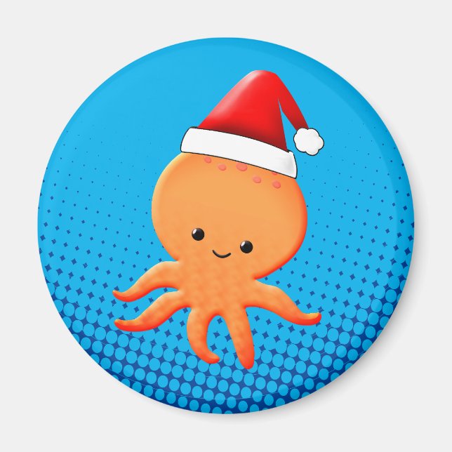 Niedlicher Cartoon Baby Octopus Santas Hat Magnet (Vorne)