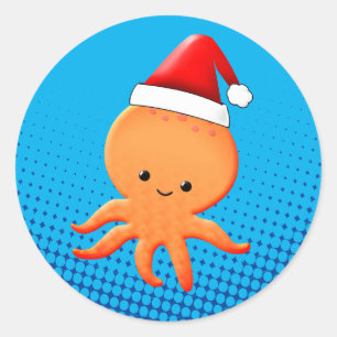 Niedlicher Cartoon Baby Octopus Santas Runder Aufkleber