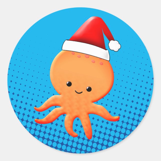 Niedlicher Cartoon Baby Octopus Santas Runder Aufkleber (Vorderseite)