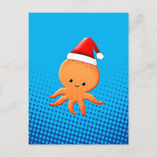 Niedlicher Cartoon Baby Octopus Santas Weihnachtsh Feiertagspostkarte