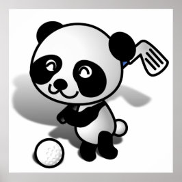 Niedlicher Cartoon Baby Panda Bear Golfing Poster