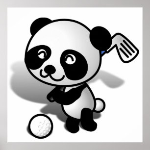 Niedlicher Cartoon Baby Panda Bear Golfing Poster