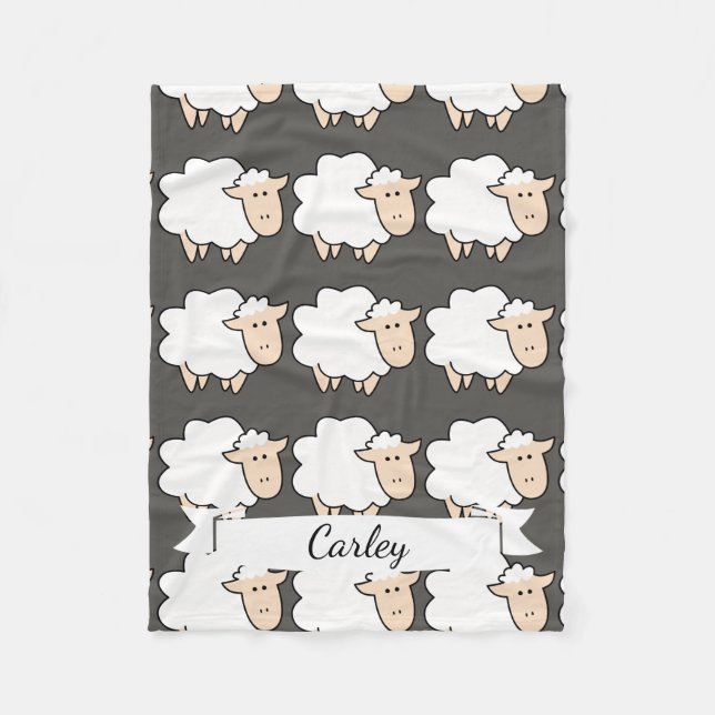 Niedlicher Cartoon Baby Sheep & Name in Script Fleecedecke (Vorderseite)