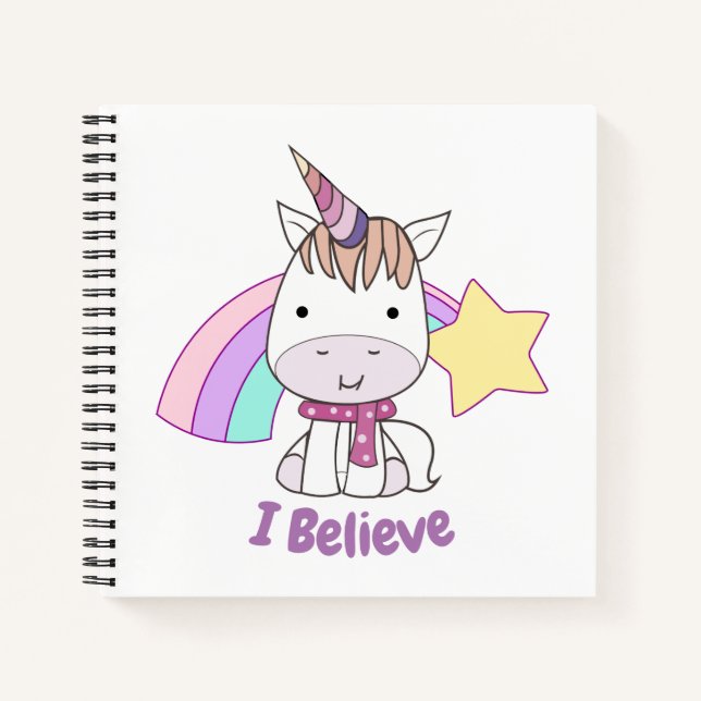 Niedlicher Cartoon Baby Unicorn und Regenbogen Notizbuch (Vorderseite)