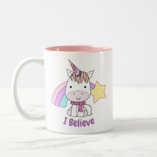 Niedlicher Cartoon Baby Unicorn und Regenbogen Zweifarbige Tasse