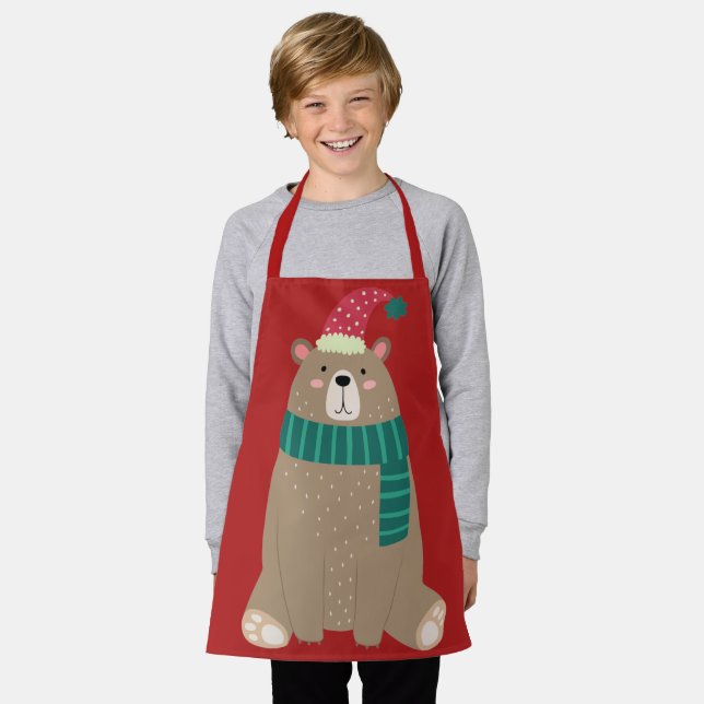Niedlicher Cartoon Bär im Wolle Scarf Weihnachten Schürze (Getragen)
