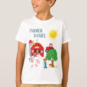 Niedlicher Cartoon Barnyard Tiere, Bauer und Trakt T-Shirt