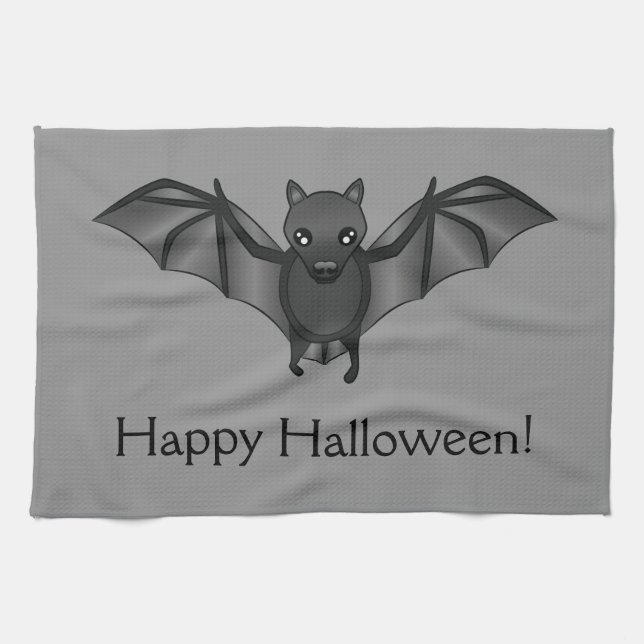 Niedlicher Cartoon Bat mit glücklichem Halloween-T Geschirrtuch (Horizontal)
