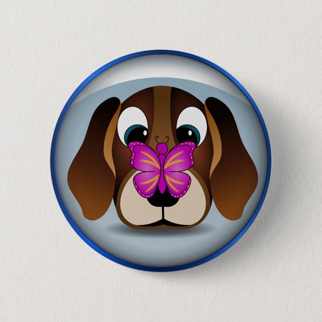 Niedlicher Cartoon Beagle Welpen Hund und Schmette Button (Vorderseite)