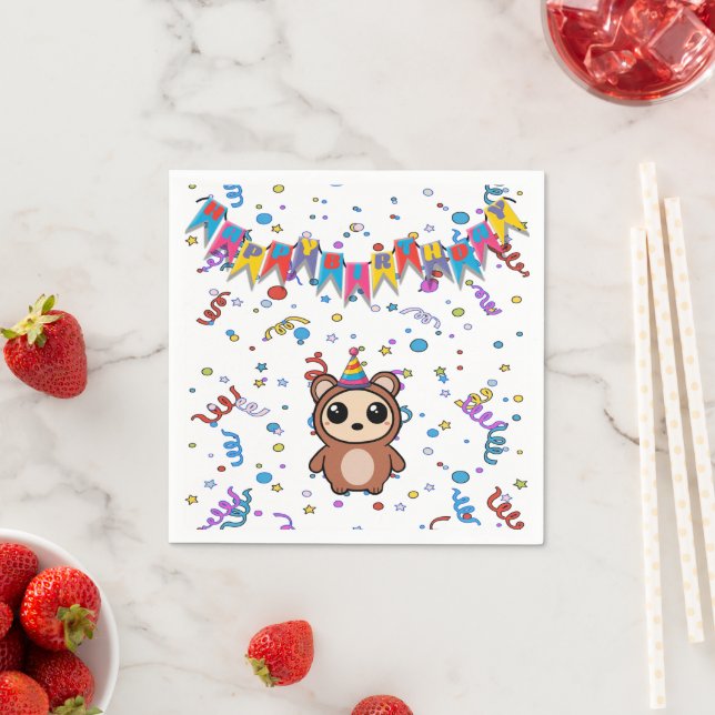 Niedlicher Cartoon Bear Birthday Napkins | Lieferu Serviette (Beispiel)