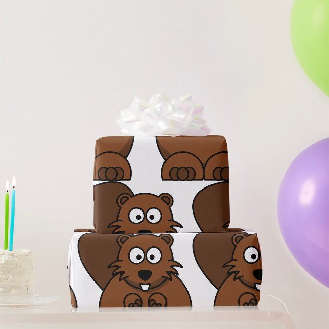 Niedlicher Cartoon Beaver Funny Woodland Tier Geschenkpapier (Von Creator hochgeladen)