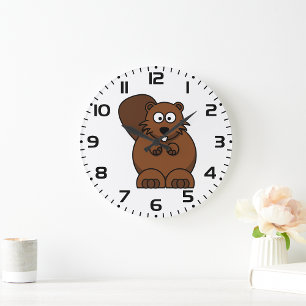 Niedlicher Cartoon Beaver Funny Woodland Tier Große Wanduhr