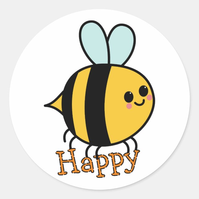 Niedlicher Cartoon Bee Happy Runder Aufkleber (Vorderseite)
