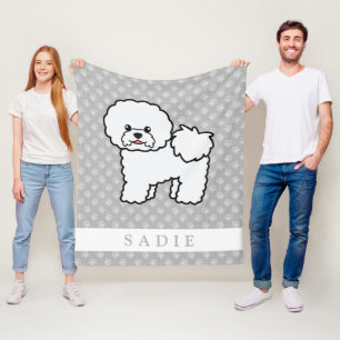 Niedlicher Cartoon Bichon Frise Hund und Individue Fleecedecke