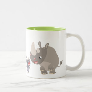 Niedlicher Cartoon Big Rhino und Baby Rhino Zweifarbige Tasse