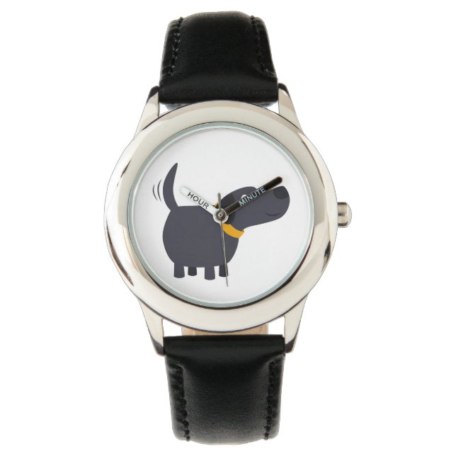 Niedlicher Cartoon Black Labrador Watch Armbanduhr (Vorderseite)