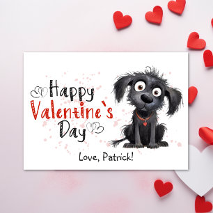 Niedlicher Cartoon Black Puppy Happy Valentines Feiertagskarte