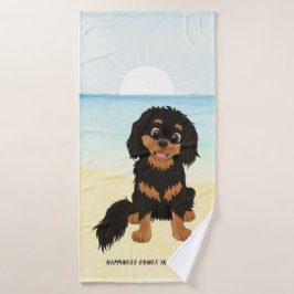 Niedlicher Cartoon Black und Tan Cavalier     Badehandtuch