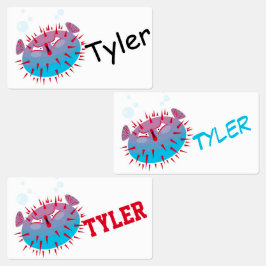 Niedlicher Cartoon Blowfish Labels Etiketten