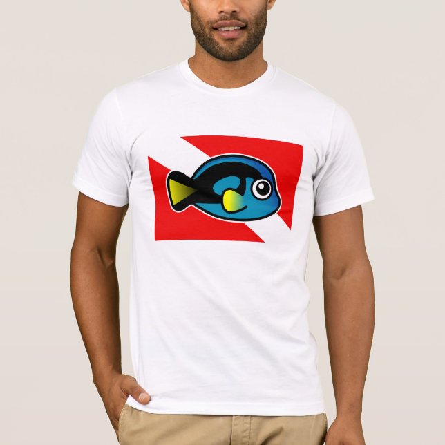 Niedlicher Cartoon Blue Tang Dive Flag T-Shirt (Vorderseite)