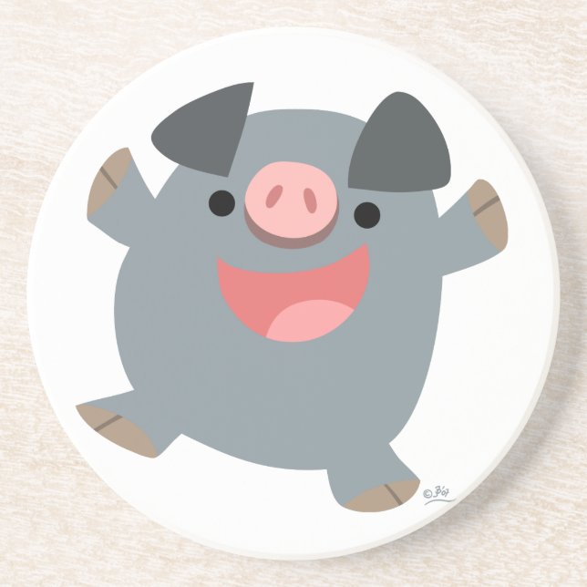 Niedlicher Cartoon Bouncy Pig Untersetzer (Vorne)