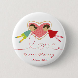 Niedlicher Cartoon Boy Girl Liebe Verlobt Wedding  Button