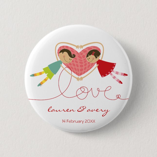 Niedlicher Cartoon Boy Girl Liebe Verlobt Wedding  Button (Vorderseite)