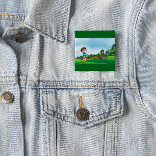 Niedlicher Cartoon Boy Golfing Fun Golf Lover Desi Button