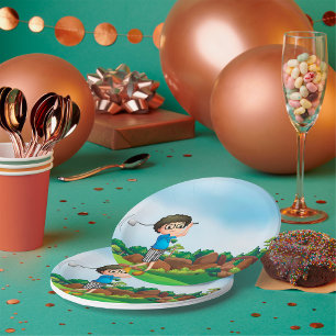Niedlicher Cartoon Boy Golfing Fun Golf Lover Desi Pappteller