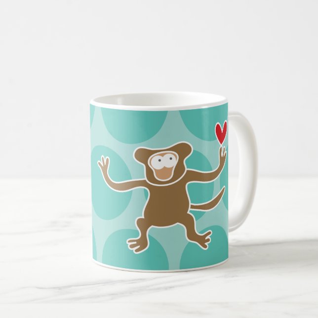 Niedlicher Cartoon Brauner Affe/Ape Fun Dots Kinde Tasse (VorderseiteRechts)