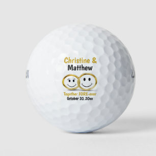 Niedlicher Cartoon Braut Groom Gold Hochzeitsring Golfball