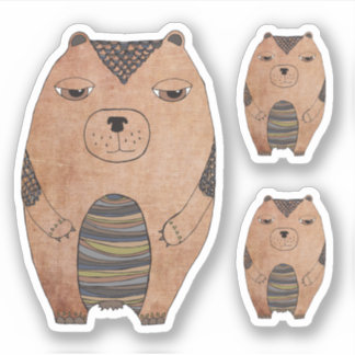Niedlicher Cartoon Brawn Grizzly Bären Illustratio Aufkleber