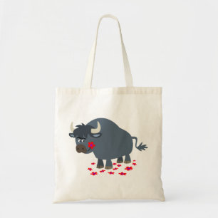Niedlicher Cartoon Bull und Red Bloom Bag Tragetasche